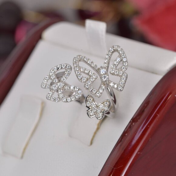 GRA Certified Butterfly Moissanite Ring 925 Sterling - Picture 5 of 10